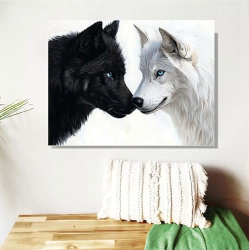 Malen Nach Zahlen Erwachsene Tier Malen Nach Zahlen Wolf Paint by Numbers DIY Handgemalt Ölgemälde Leinwand Bastelset Kit mit 3-Pinseln und Acrylfarben, Zimmer Deko Geschenk 50x70cm Mit Rahmen M-91 von Anmiong