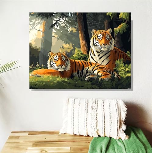 Malen Nach Zahlen Erwachsene Tiger Malen Nach Zahlen Tier Paint by Numbers für Anfänger,DIY Handgemalt Ölgemälde Leinwand Kit mit Pinseln Acrylfarben Bastelset,Home Wand Dekor Geschenk 80x100cm M-331 von Anmiong