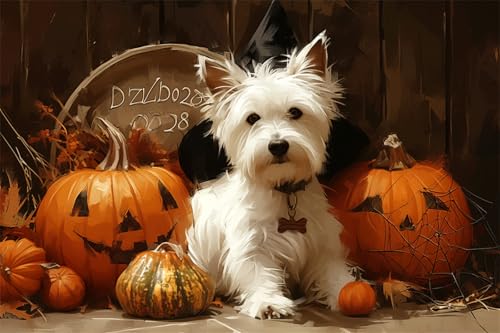 Malen Nach Zahlen Halloween Hund Malen Nach Zahlen Kinder Anfänger, Malen-Nach-Zahlen ab 9 Jahre Mädchen Geschenke, DIY Ölgemälde Set mit Pinseln Acrylpigment Leinwan, Home Wanddeko Wohnzimme 45x60cm von Anmiong