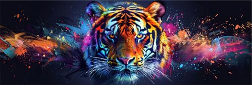 Malen Nach Zahlen Tier Tiger Malen Nach Zahlen Kinder Anfänger, Malen-Nach-Zahlen ab 9 Jahre Mädchen Geschenke, DIY Ölgemälde Set mit Pinseln Acrylpigment Leinwan, Home Wanddeko Wohnzimme 100x300cm von Anmiong