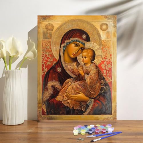 Malen Nach Zahlen ab 7 8 9 Jahre Mädchen, Religion Malen Nach Zahlen Kinder, 20x30cm Malen-Nach-Zahlen Unsere Liebe Frau Faltenfreie Leinwand Ölgemälde Kit, Kreatives Geschenk Mit Rahmen M-1266 von Anmiong