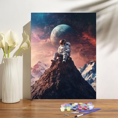 Malen Nach Zahlen ab 7 8 9 Jahre Mädchen,Astronaut Malen Nach Zahlen Erwachsene Kinder Anfänger,20x30cm Malen-Nach-Zahlen Berg Faltenfreie Leinwand Ölgemälde Kit,Kreatives Geschenk Mit Rahmen M-1253 von Anmiong