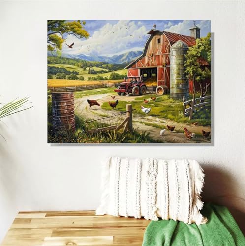 Malen Nach Zahlen ab 7 8 9 Jahre Mädchen,Bauernhof Malen Nach Zahlen Erwachsene Kinder,60x80cm Malen-Nach-Zahlen Landschaft Faltenfreie Leinwand Ölgemälde Kit,Kreatives Geschenk Mit Rahmen M-414 von Anmiong