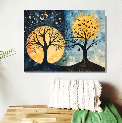 Malen Nach Zahlen ab 7 8 9 Jahre Mädchen,Baum des Lebens Malen Nach Zahlen Erwachsene Kinder,60x80cm Malen-Nach-Zahlen Baum Faltenfreie Leinwand Ölgemälde Kit,Kreatives Geschenk Mit Rahmen M-519 von Anmiong