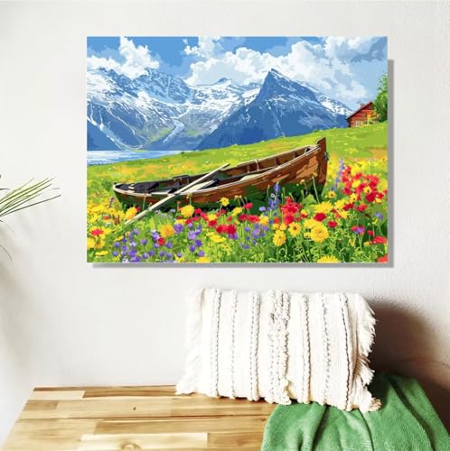 Malen Nach Zahlen ab 7 8 9 Jahre Mädchen,Berg Malen Nach Zahlen Erwachsene Kinder Anfänger,60x80cm Malen-Nach-Zahlen Landschaft Faltenfreie Leinwand Ölgemälde Kit,Kreatives Geschenk Mit Rahmen M-513 von Anmiong