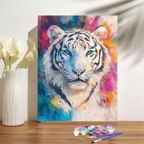 Malen Nach Zahlen ab 7 8 9 Jahre Mädchen,Farbe Malen Nach Zahlen Erwachsene Kinder und Anfänger,60x80cm Malen-Nach-Zahlen Tiger Faltenfreie Leinwand Ölgemälde Kit,kreatives Geschenk (Mit Rahmen) M-631 von Anmiong