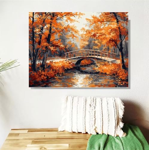 Malen Nach Zahlen ab 7 8 9 Jahre Mädchen,Herbst Malen Nach Zahlen Erwachsene Kinder Anfänger,60x80cm Malen-Nach-Zahlen Landschaft Faltenfreie Leinwand Ölgemälde Kit,Kreatives Geschenk Mit Rahmen M-460 von Anmiong