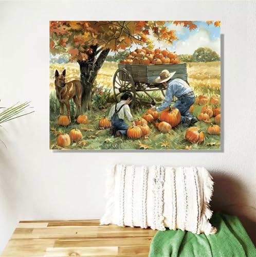 Malen Nach Zahlen ab 7 8 9 Jahre Mädchen,Herbst Malen Nach Zahlen Erwachsene Kinder und Anfänger,20x30cm Malen-Nach-Zahlen Kürbis Faltenfreie Leinwand Ölgemälde Kit,Kreatives Geschenk Mit Rahmen M-475 von Anmiong