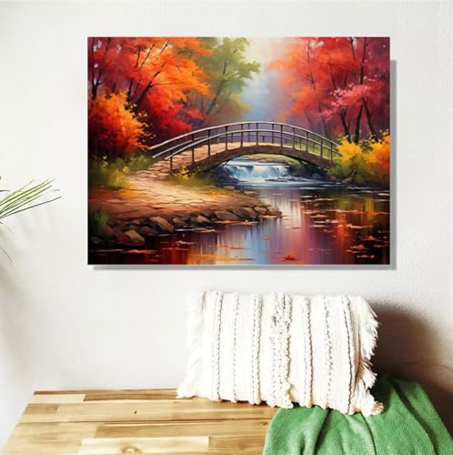 Malen Nach Zahlen ab 7 8 9 Jahre Mädchen,Herbst Malen Nach Zahlen Erwachsene Kinder und Anfänger,60x80cm Malen-Nach-Zahlen Brücke Faltenfreie Leinwand Ölgemälde Kit,Kreatives Geschenk Mit Rahmen M-479 von Anmiong