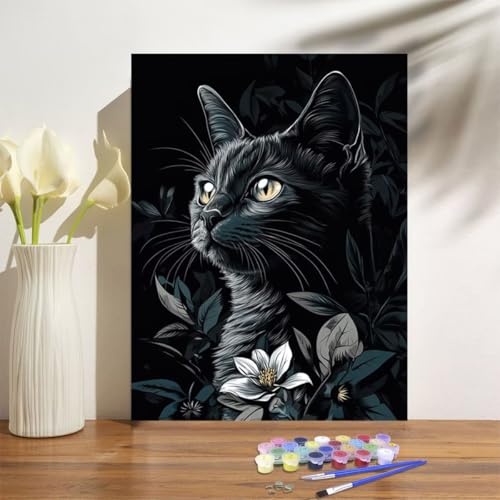 Malen Nach Zahlen ab 7 8 9 Jahre Mädchen,Katze Malen Nach Zahlen Erwachsene Kinder und Anfänger,20x30cm Malen-Nach-Zahlen Blume Faltenfreie Leinwand Ölgemälde Kit,Kreatives Geschenk Mit Rahmen M-1048 von Anmiong