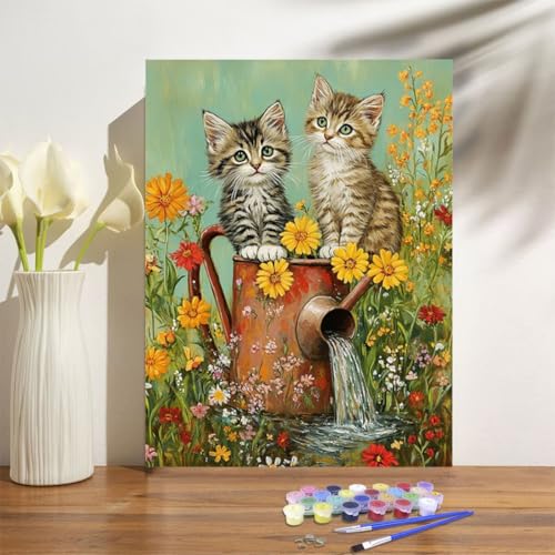 Malen Nach Zahlen ab 7 8 9 Jahre Mädchen,Katze Malen Nach Zahlen Erwachsene Kinder und Anfänger,20x30cm Malen-Nach-Zahlen Tier Faltenfreie Leinwand Ölgemälde Kit,kreatives Geschenk (Mit Rahmen) M-1037 von Anmiong