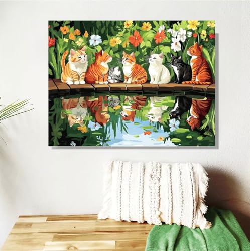 Malen Nach Zahlen ab 7 8 9 Jahre Mädchen,Katze Malen Nach Zahlen Erwachsene Kinder und Anfänger,60x80cm Malen-Nach-Zahlen Blume Faltenfreie Leinwand Ölgemälde Kit,kreatives Geschenk (Mit Rahmen) M-392 von Anmiong