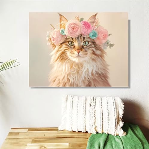 Malen Nach Zahlen ab 7 8 9 Jahre Mädchen,Katze Malen Nach Zahlen Erwachsene Kinder und Anfänger,60x80cm Malen-Nach-Zahlen Blume Faltenfreie Leinwand Ölgemälde Kit,kreatives Geschenk (Mit Rahmen) M-394 von Anmiong