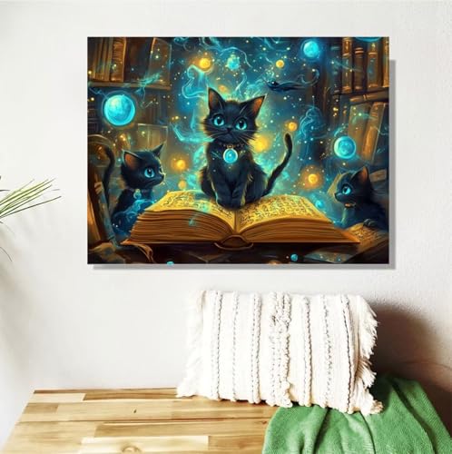 Malen Nach Zahlen ab 7 8 9 Jahre Mädchen,Katze Malen Nach Zahlen Erwachsene Kinder und Anfänger,60x80cm Malen-Nach-Zahlen Tier Faltenfreie Leinwand Ölgemälde Kit, kreatives Geschenk (Mit Rahmen) M-369 von Anmiong