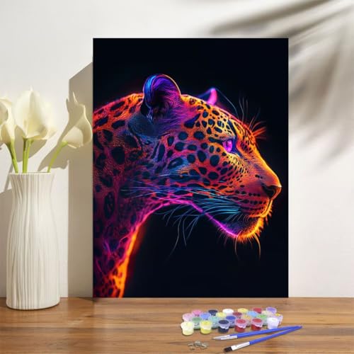 Malen Nach Zahlen ab 7 8 9 Jahre Mädchen,Leopard Malen Nach Zahlen Erwachsene Kinder und Anfänger,20x30cm Malen-Nach-Zahlen Farbe Faltenfreie Leinwand Ölgemälde Kit,Kreatives Geschenk Mit Rahmen M-616 von Anmiong