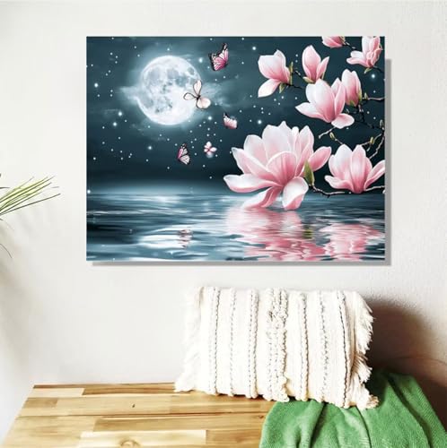 Malen Nach Zahlen ab 7 8 9 Jahre Mädchen,Mond Malen Nach Zahlen Erwachsene Kinder und Anfänger,60x80cm Malen-Nach-Zahlen Blume Faltenfreie Leinwand Ölgemälde Kit, kreatives Geschenk (Mit Rahmen) M-601 von Anmiong