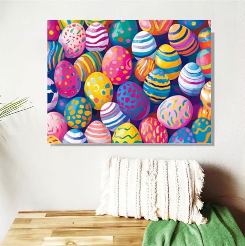 Malen Nach Zahlen ab 7 8 9 Jahre Mädchen,Ostern Malen Nach Zahlen Erwachsene Kinder Anfänger,60x80cm Malen-Nach-Zahlen Ostereier Faltenfreie Leinwand Ölgemälde Kit,Kreatives Geschenk Mit Rahmen M-191 von Anmiong