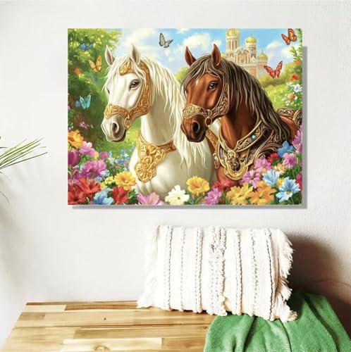 Malen Nach Zahlen ab 7 8 9 Jahre Mädchen,Pferd Malen Nach Zahlen Erwachsene Kinder und Anfänger,60x80cm Malen-Nach-Zahlen Blume Faltenfreie Leinwand Ölgemälde Kit,kreatives Geschenk (Mit Rahmen) M-363 von Anmiong