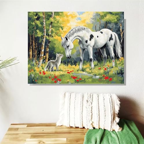 Malen Nach Zahlen ab 7 8 9 Jahre Mädchen,Pferd Malen Nach Zahlen Erwachsene Kinder und Anfänger,60x80cm Malen-Nach-Zahlen Tier Faltenfreie Leinwand Ölgemälde Kit, kreatives Geschenk (Mit Rahmen) M-352 von Anmiong