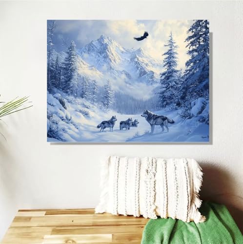 Malen Nach Zahlen ab 7 8 9 Jahre Mädchen,Schneeszene Malen Nach Zahlen Erwachsene Kinder Anfänger,20x30cm Malen-Nach-Zahlen Wolf Faltenfreie Leinwand Ölgemälde Kit,Kreatives Geschenk Mit Rahmen M-592 von Anmiong