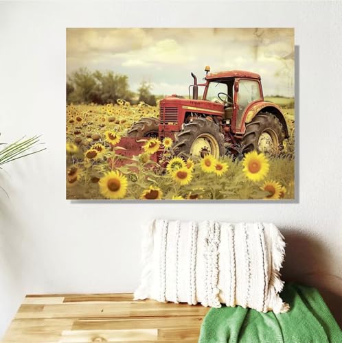 Malen Nach Zahlen ab 7 8 9 Jahre Mädchen,Sonnenblume Malen Nach Zahlen Erwachsene Kinder,60x80cm Malen-Nach-Zahlen Traktor Faltenfreie Leinwand Ölgemälde Kit,Kreatives Geschenk Mit Rahmen M-586 von Anmiong