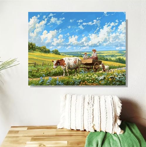 Malen Nach Zahlen ab 7 8 9 Jahre Mädchen,Tier Malen Nach Zahlen Erwachsene Kinder Anfänger,60x80cm Malen-Nach-Zahlen Bauernhof Faltenfreie Leinwand Ölgemälde Kit,Kreatives Geschenk Mit Rahmen M-112 von Anmiong