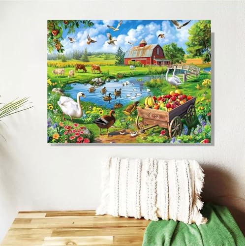 Malen Nach Zahlen ab 7 8 9 Jahre Mädchen,Tier Malen Nach Zahlen Erwachsene Kinder Anfänger,60x80cm Malen-Nach-Zahlen Bauernhof Faltenfreie Leinwand Ölgemälde Kit,Kreatives Geschenk Mit Rahmen M-113 von Anmiong