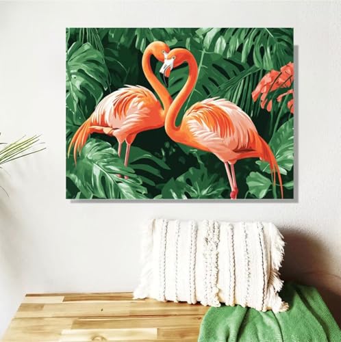 Malen Nach Zahlen ab 7 8 9 Jahre Mädchen,Tier Malen Nach Zahlen Erwachsene Kinder und Anfänger,60x80cm Malen-Nach-Zahlen Flamingo Faltenfreie Leinwand Ölgemälde Kit,Kreatives Geschenk Mit Rahmen M-86 von Anmiong