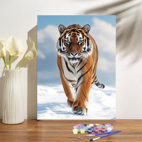 Malen Nach Zahlen ab 7 8 9 Jahre Mädchen,Tiger Malen Nach Zahlen Erwachsene Kinder,20x30cm Malen-Nach-Zahlen Schneeszene Faltenfreie Leinwand Ölgemälde Kit,Kreatives Geschenk Mit Rahmen M-1008 von Anmiong