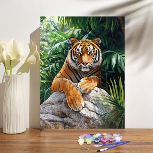 Malen Nach Zahlen ab 7 8 9 Jahre Mädchen,Tiger Malen Nach Zahlen Erwachsene Kinder Anfänger,20x30cm Malen-Nach-Zahlen Blätter Faltenfreie Leinwand Ölgemälde Kit,Kreatives Geschenk Mit Rahmen M-1007 von Anmiong