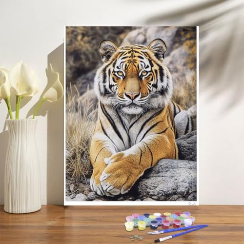 Malen Nach Zahlen ab 7 8 9 Jahre Mädchen,Tiger Malen Nach Zahlen Erwachsene Kinder Anfänger,20x30cm Malen-Nach-Zahlen Landschaft Faltenfreie Leinwand Ölgemälde Kit,Kreatives Geschenk Mit Rahmen M-1004 von Anmiong