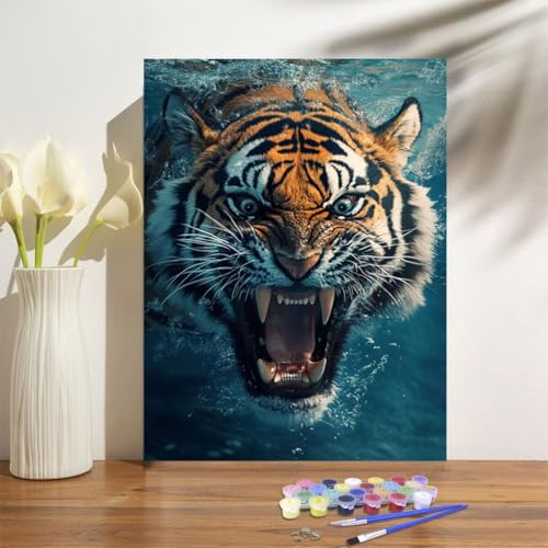 Malen Nach Zahlen ab 7 8 9 Jahre Mädchen,Tiger Malen Nach Zahlen Erwachsene Kinder und Anfänger,20x30cm Malen-Nach-Zahlen Tier Faltenfreie Leinwand Ölgemälde Kit, kreatives Geschenk (Mit Rahmen) M-998 von Anmiong