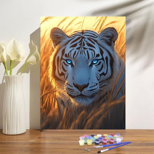 Malen Nach Zahlen ab 7 8 9 Jahre Mädchen,Tiger Malen Nach Zahlen Erwachsene Kinder und Anfänger,20x30cm Malen-Nach-Zahlen Tier Faltenfreie Leinwand Ölgemälde Kit,kreatives Geschenk (Mit Rahmen) M-1001 von Anmiong