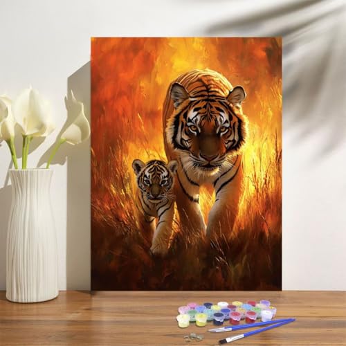 Malen Nach Zahlen ab 7 8 9 Jahre Mädchen,Tiger Malen Nach Zahlen Erwachsene Kinder und Anfänger,20x30cm Malen-Nach-Zahlen Tier Faltenfreie Leinwand Ölgemälde Kit,kreatives Geschenk (Mit Rahmen) M-1003 von Anmiong