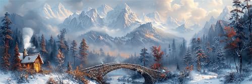 Schneeszene Malen Nach Zahlen Erwachsene Groß 90x270cm,Malen Nach Zahlen Schneeberg,Kreativ Set für Erwachsene,DIY Handgemalt Ölgemälde Leinwand Kit 3 Set Pinseln Acrylfarben,Home Wand Dekor,Rahmenlos von Anmiong