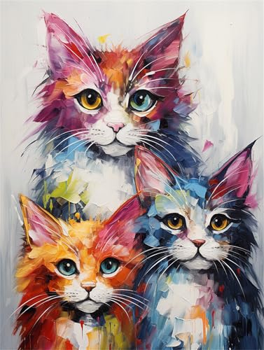 Tier Malen Nach Zahlen Erwachsene Groß 50x70cm, Malen Nach Zahlen Katze, Kreativ Set für Erwachsene, DIY Handgemalt Ölgemälde Leinwand Kit mit 3 Set Pinseln Acrylfarben, Home Wand Dekor, Rahmenlos von Anmiong