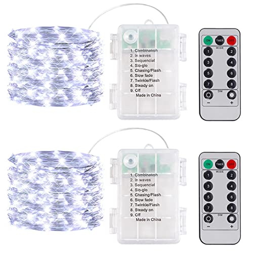 Anmossi LED Lichterkette,2x50er Außen Batterie Betrieb LED Kupferkabel Micro Lichterkette Wasserdicht,8 Programm mit Fernbedienung Timer für Party,Weihnachten,Halloween,Hochzeit Deko (Kaltes Weiß) von Anmossi