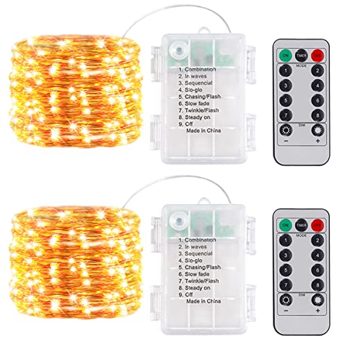 Anmossi LED Lichterkette,2x50er Außen Batteriebetrieb LED Kupferkabel Micro Lichterkette Wasserdicht,8 Programm mit Fernbedienung Timer für Party,Weihnachten,Halloween,Hochzeit Deko (Warmweiß) von Anmossi