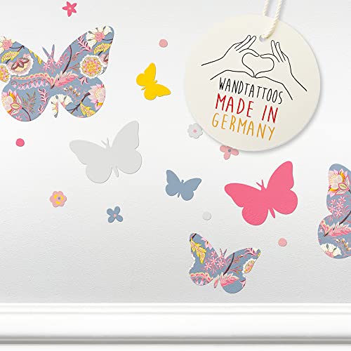 ANNA WAND Wandtattoo Sticker Kinderzimmer - 44 Wandsticker für Kinderzimmer Deko - Babyzimmer Wandaufkleber Mädchen Junge - Aufkleber BLUMEN UND SCHMETTERLINGE Grau/Rosa/Gelb von Anna Wand