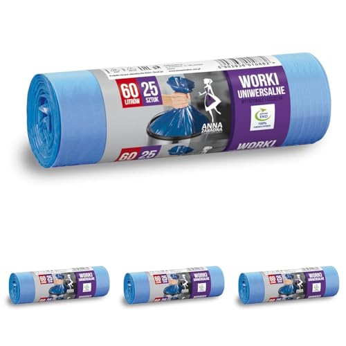 ANNA ZARADNA ST-AZ-010882 Universal Müllbeutel 60l | 25 Stück | Müllsack Mülltüte Abfallsäcke für Den Hausmüll Büro aus dicker aus HDLD-Regranulatfolie Farbe: Blau (Packung mit 4) von Anna Zaradna