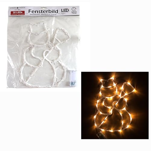 Annastore LED Fensterbild SCHNEEMANN - 35 LED´s warmweiß - batteriebetrieben mit Timer - 34 cm Stimmungsbeleuchtung Weihnachten LED (Schneemann) von Annastore