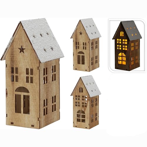 Annastore Lichterhaus aus Holz H 18 cm mit 10 x warmweißen LED´s inkl. Timer - Weihnachtsbeleuchtung - Lichthaus Weihnachten - Stimmungsbeleuchtung Weihnachten - Holz Haus mit Licht (H 18 cm) von Annastore