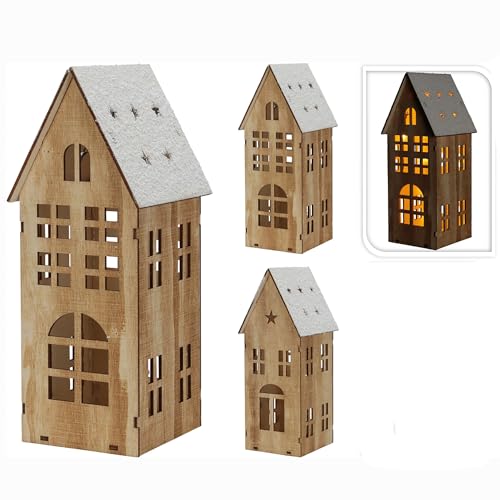 Annastore Lichterhaus aus Holz H 25 cm mit 10 x warmweißen LED´s inkl. Timer - Weihnachtsbeleuchtung - Lichthaus Weihnachten - Stimmungsbeleuchtung Weihnachten - Holz Haus mit Licht (H 25 cm) von Annastore