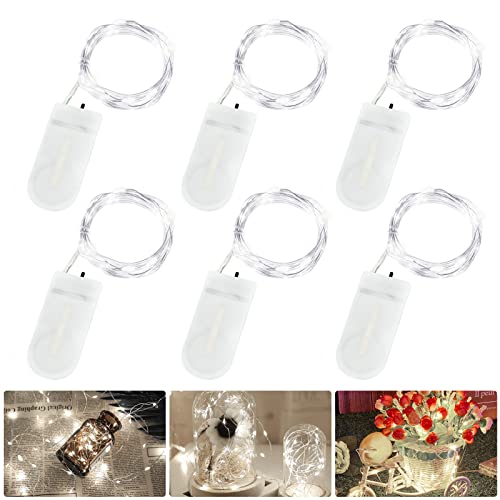 LED Lichterkette mit Batterie, Annefly 6 Stück 2M 20LED Micro wasserdichte Drahtlichterkette Silberdraht Innen für Schlafzimmer Gläser Hochzeit Festival Party Weihnachtsbeleuchtung Deko (Weiß) von Annefly