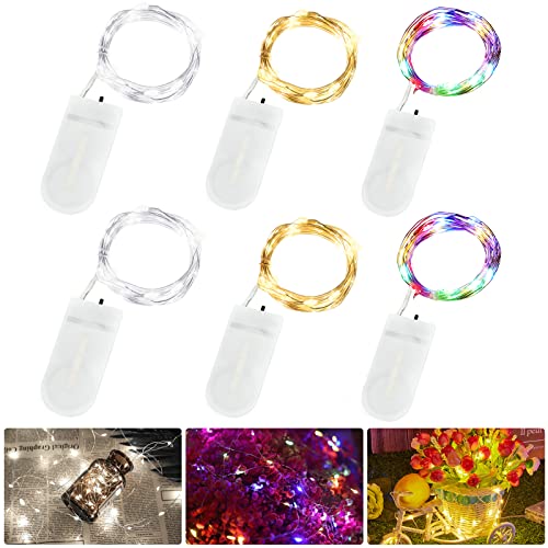 Annefly LED Lichterkette mit Batterie, 6 Stück 2M 20LED Micro wasserdichte Drahtlichterkette Silberdraht Innen für Schlafzimmer Gläser Hochzeit Festival Party Weihnachtsbeleuchtung Deko (Mehrfarbig) von Annefly