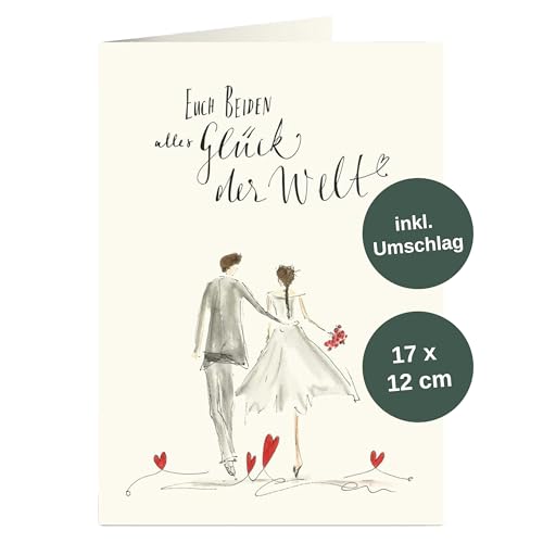 Annelis Art Klappkarte Hochzeit (Glückwunsch) | Hochzeitskarte zum beschriften und selbstgestalten mit Brief-Umschlag (Kraftpapier) | Postkarte, Grußkarte für Braut-Paar Geschenk | 17 x 12 cm von Annelis Art