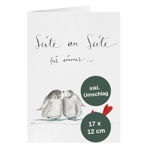 Annelis Art Klappkarte Pinguine (Liebe) | Valentinstag-Karte zum beschriften und selbstgestalten mit Brief-Umschlag (Kraftpapier) | Postkarte für Paare oder Geschenk Freundin | 17 x 12 cm von Annelis Art