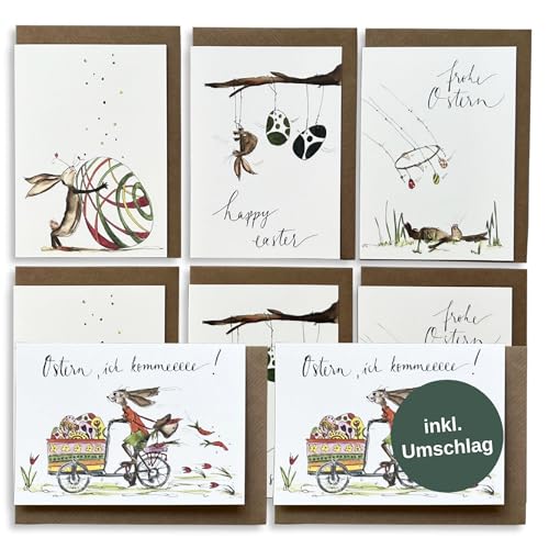 Annelis Art Oster-Karten-Set | 8 Klappkarten mit Umschlag (Kraftpapier) | Karten für Ostern inkl. Briefumschläge | Oster-Karte für Mann, Frau, Kinder | DIN A6 (10,5 x 14,8 cm) von Annelis Art