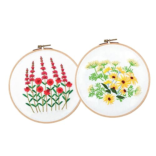 2 Satz Handwerkszeug für den Haushalt Blumenstickset für Anfänger Handstickset Blumen-Kit Stanznadel-Kits Stickset für Erwachsene Stickerei-Kits Punch-Nadel-Kit Stickformfaden Anneome von Anneome