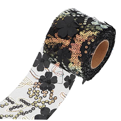 Anneome 1 Rolle Dekoratives Tüllgewebe seidenband ribbon Nähen Paillettenband für DIY floraler Spitzenbesatz Weihnachtsband Material zur Schleifenherstellung Schleifenband Polyester Black von Anneome